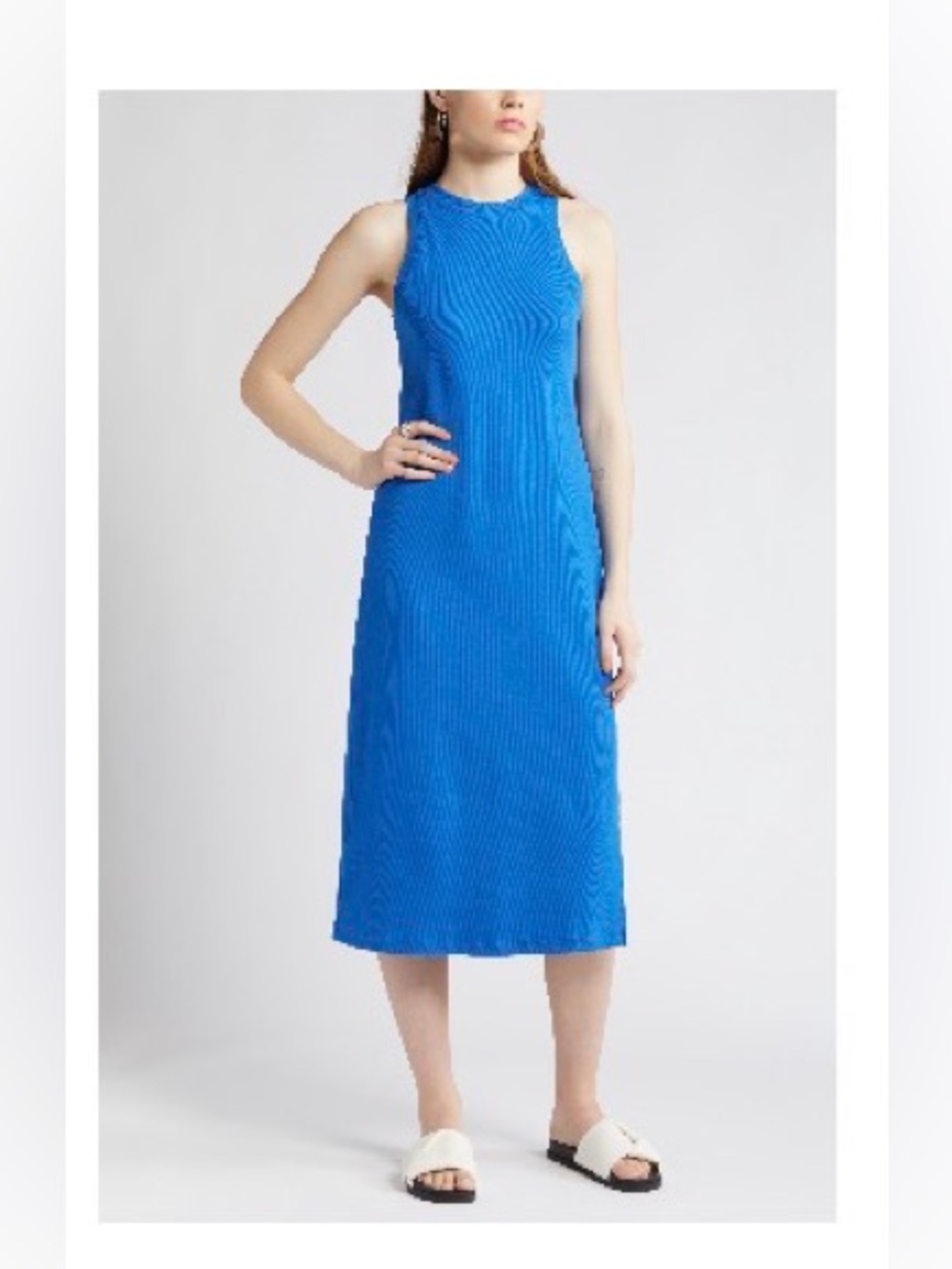 Nordstrom Royal Blue Sleeveless stretch Cotton microrib Tank Dress